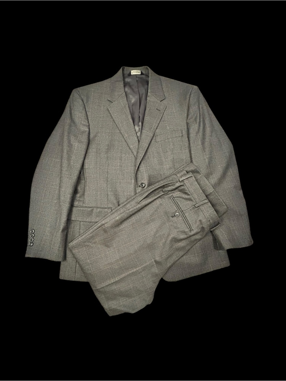 Jos. A. Bank Suit Wool Cashmere 46R Gray Plaid Rose Windowpane Men’s Formal